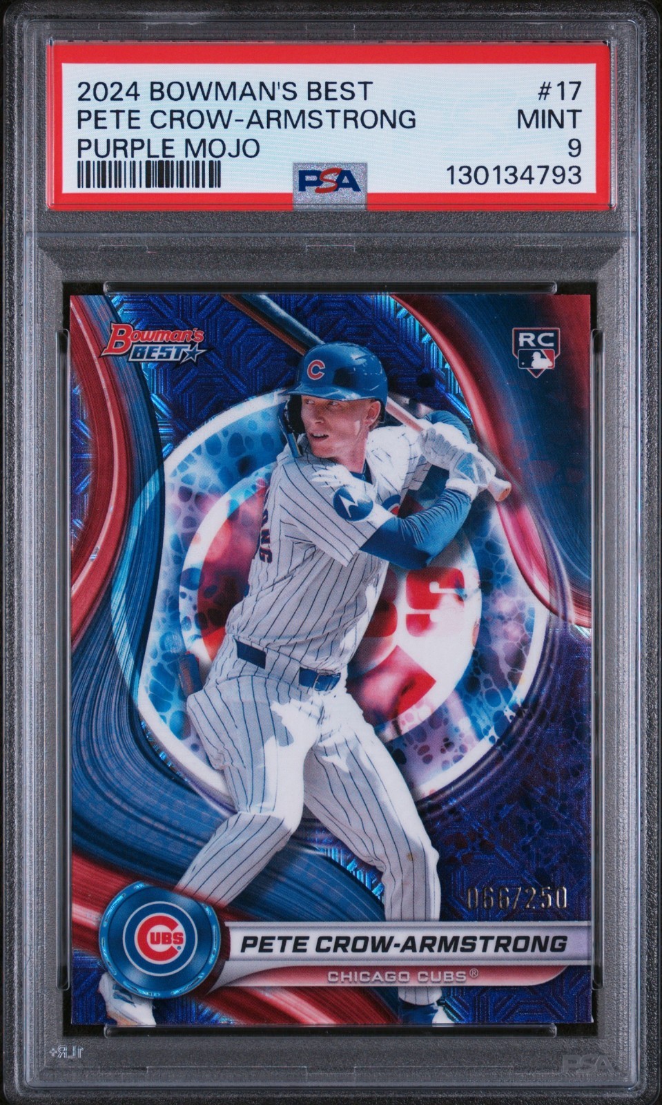 2024 Bowman's Best Pete Crow-Armstrong #17 Purple Mojo Refractor /250 PSA 9