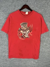 Vintage Hot Leathers Skull 8 Ball Jnco Style T Shirt Y2K Red Large Streetwear