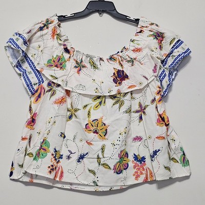 Sugarlips Women Top Blouse Plus Size 3X White Multicolor Floral Off-Shoulder New