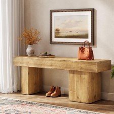 47-Inch Farmhouse Thickened Solid Wood Entryway Bench with Artistic Legs,Natural