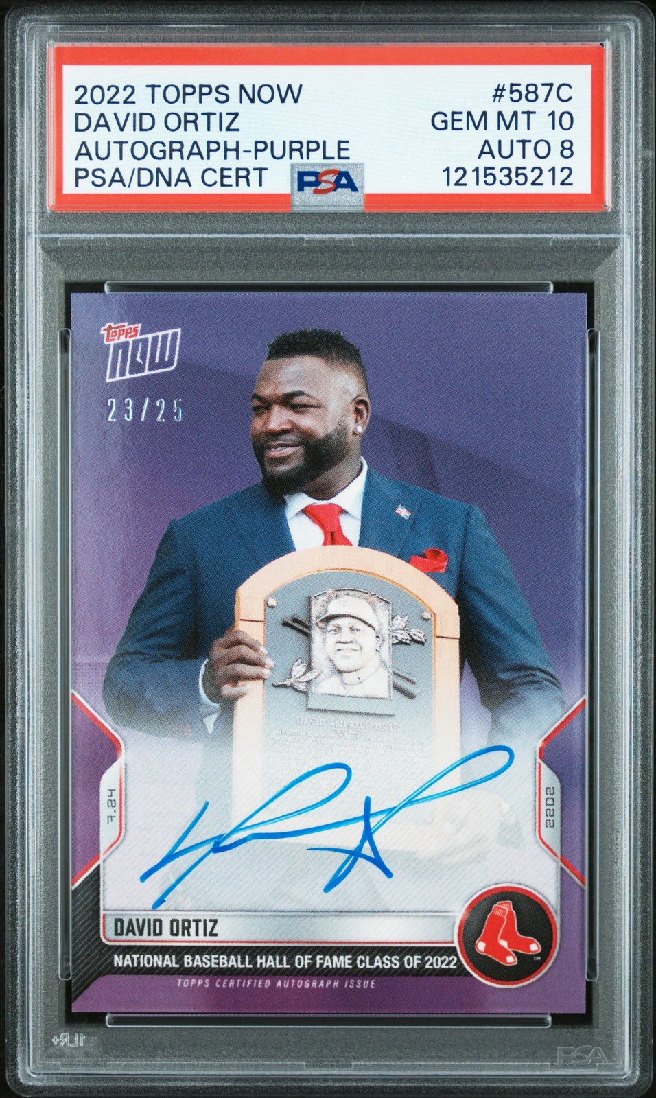 2022 TOPPS NOW AUTO-PURPLE #587C DAVID ORTIZ 23/25 PSA 10 DNA AUTO 8
