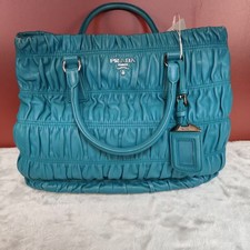Prada Ruched Lambskin Tote Satchel Teal Blue Top Handle/Shoulder💙✨
