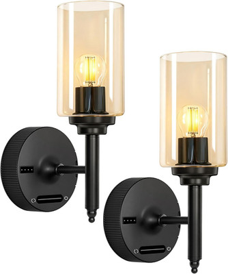 2er Set, Moderne Wandleuchte mit klarem langem Glasschirm 8000mah Akku Recharga