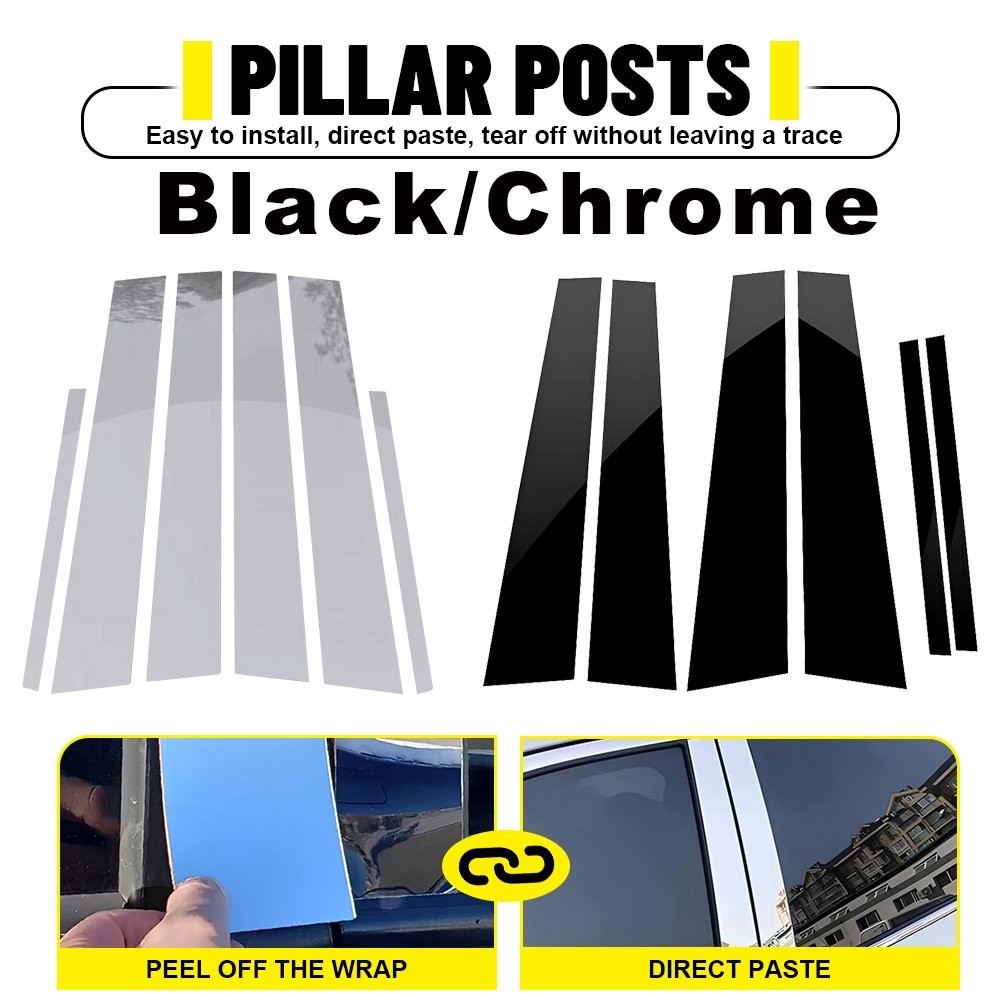For 2008-2012 Honda Accord Sedan Black/Chrome Pillar Post Door Trim Accessories