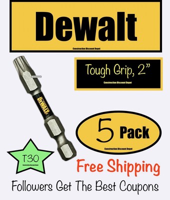 Small 5 Pack of  DeWalt IMPACT READY 2'' TOUGH GRIP Bit Set Torx T30 T-30