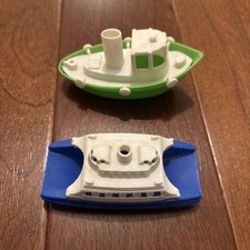 Vintage Plastic Bathtub Floating Toy Boats, Made In USA Car Ferry and Tugboat 