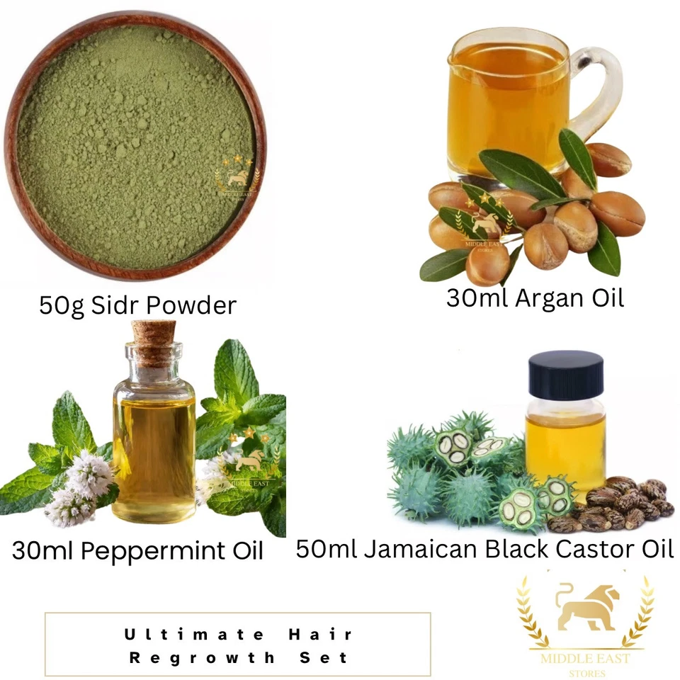 Kit de crecimiento del cabello Ultimate | Aceites de sidr, ricino y argán 100 % naturales | Resultados rápidos Foto 2 de 4