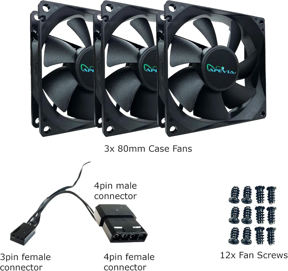 Apevia AF38S-BK 80mm 4pin Molex + 3pin Motherboard Silent Black Case  - Image 4 of 4