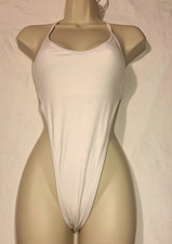 Women s White Solid Halter One-Piece Swimsuit Stretch Nylon/Spandex Size L