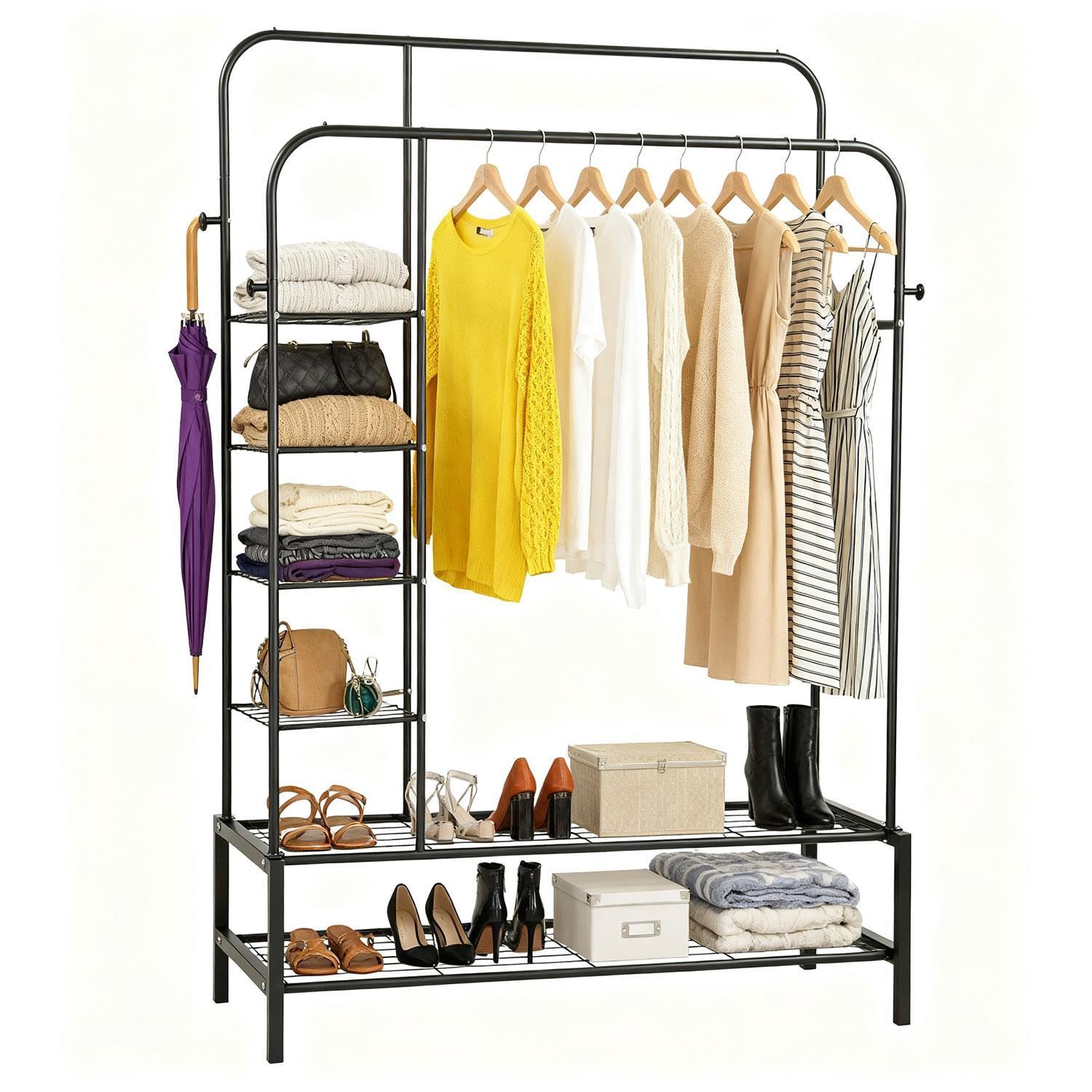Heavy Duty Double Clothes Rail Hanging Rack Garment Display Stand Shoes Storage