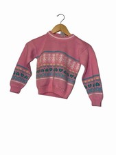 Vintage Hot Fudge Girls Pink Heart Girl Bow Tulip Sweater Made USA Sz 3-4 