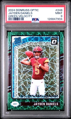 2024 PANINI DONRUSS OPTIC GREEN VELOCITY #248 JAYDEN DANIELS ROOKIE RC PSA 9