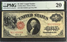 Series Of 1917 $1 Legal Tender Note Red Seal Sawhorse Fr#38m Mule PMG VF20