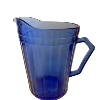 Vintage Cobalt Blue Glass Cream Pitcher 4.5  Tall Ribbed Design Art Deco Style