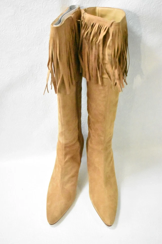 Amanda Smith Zapatos Botas Flecos Altos Tacones Altos Gamuza Camel Talla 7.5 Para Mujer Nuevos Foto 3 de 4