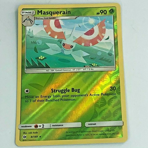 Pokemon Masquerain 8/149 : Sun & Moon Base Rare Reverse Holo - 2017 Trading Card