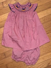 Alennys Smocked Crabs Flutter Sleeve Bishop Dress & Diaper Cover 12 Months