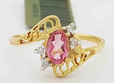 GENUINE 0.67 Cts PINK SAPPHIRE & DIAMOND RING 10K GOLD - Free Certificate - NWT