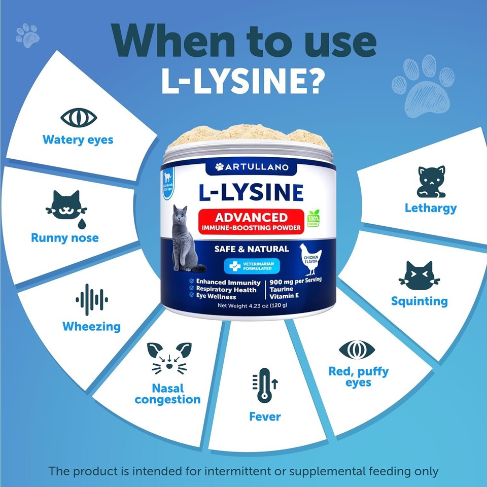 LYSINE LLysine Powder for Cats Runny Nose Eyes Sneezing Allergy Relief
