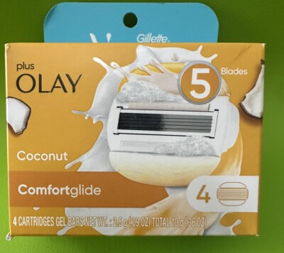 Gillette Venus PLUS Olay Coconut  Comfortglide Womens 5 Blades - 4 Cartridges