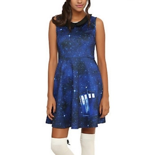 Galaxy Tardis Dr. Who Skater Dress Peter Pan Collar Hot Topic Women's Small Blue - 第 9/9 張圖片