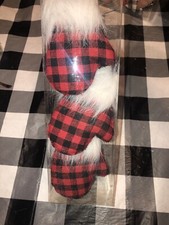 3 Christmas Buffalo Check Plaid Mittens Fabric Ornaments Red Black 5" NEW