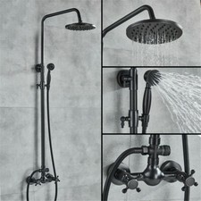 Oil Rubbed Bronze Wall Mount 8" Rainfall Shower Faucet Set Dual Handle Mixer Tap