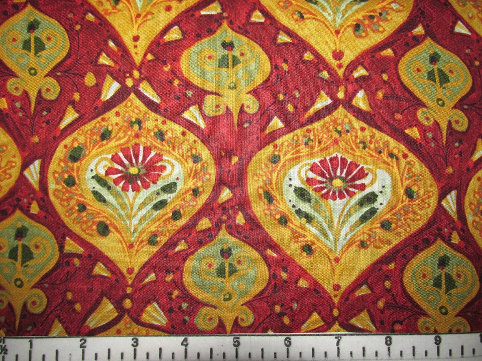 Tela de edredón Garden For Olivia Medallions roja/dorada - 1 yarda Foto 2 de 2