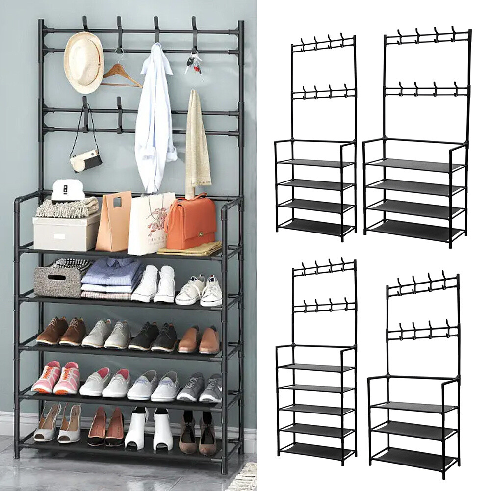 3/4/5 Tier Stylish Hallway Coat Rack with Shoe Storage Metal Stand