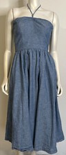 VTG Ralph Lauren Blue Cotton Chambray Sun Dress Womens 6 8 10 Halter Full Skirt