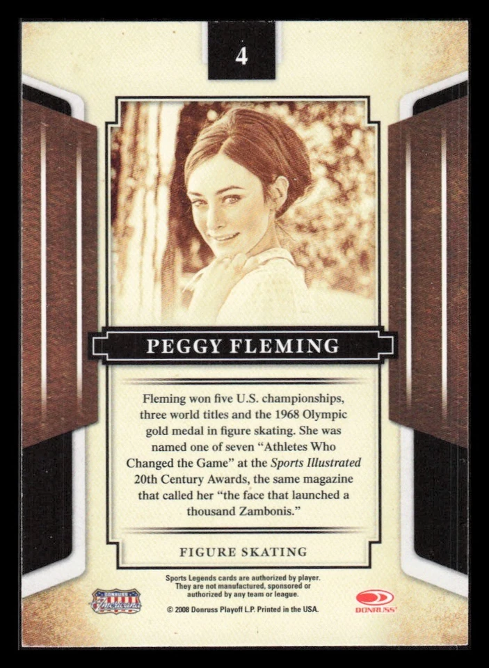 Tarjeta de papel aluminio de patinaje artístico Peggy Fleming 2008 Donruss Americana Sports Legends #4 Foto 2 de 2