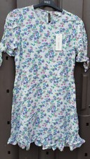 BNWT Ladies X GHOST Floral Tie Sleeve Mini Tea Dress - Ivory Mix Size UK 10