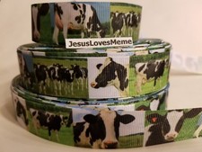 Grosgrain Ribbon Holstein Cows Pasture Dairy Farmer Cattle Ranch Bovine 1"
