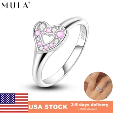 MULA European Heart Love Finger Ring Pink CZ Women Jewelry 925 Sterling Silver