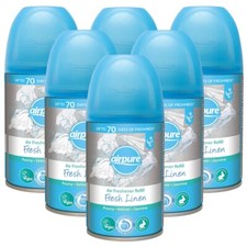 6 x New AirPure Fresh Linen Refill Can Automatic Fragrance Air Freshener 250ml