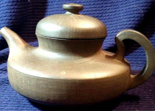 ANTIQUE DANMARK UNGLAZED CLAY TEA POT- SIGNED - Picture 2 of 6
