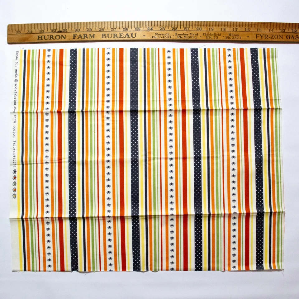 Moda Haunted Mansion Sanae Fat Quarter Spiders Stripes Quilting Fabric Halloween - Image 3 of 3