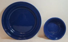 Vintage Enamelware Plate and Bowl Set Camping Picnic Blue White Speckled