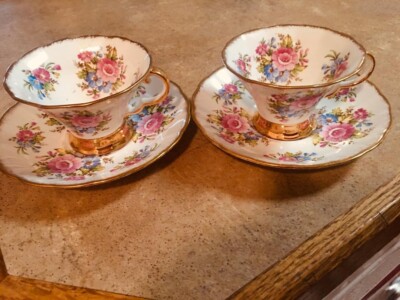 Hazel Sharon English Bone China Cup & Saucer- Set of Two