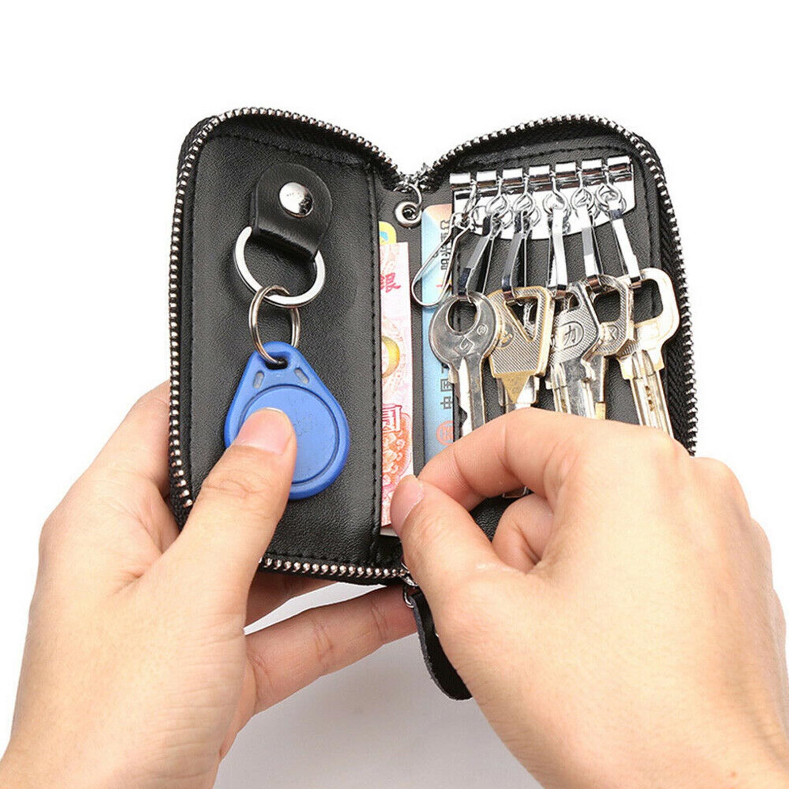 Key Holder Bag Leather Case Ring Wallet Car Unisex Pouch Keychains