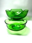 Vintage Anchor Hocking retro style Bent Green Glass Chip and Dip Bowl Set