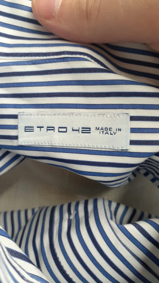 Camisa social Etro azul listra branca algodão feita na Itália 42 (média grande) - Imagem 3 de 4