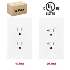 Outlet Decora Duplex Receptacle 15/20 Amp 125 Volt Tamper Resistant White 10pack
