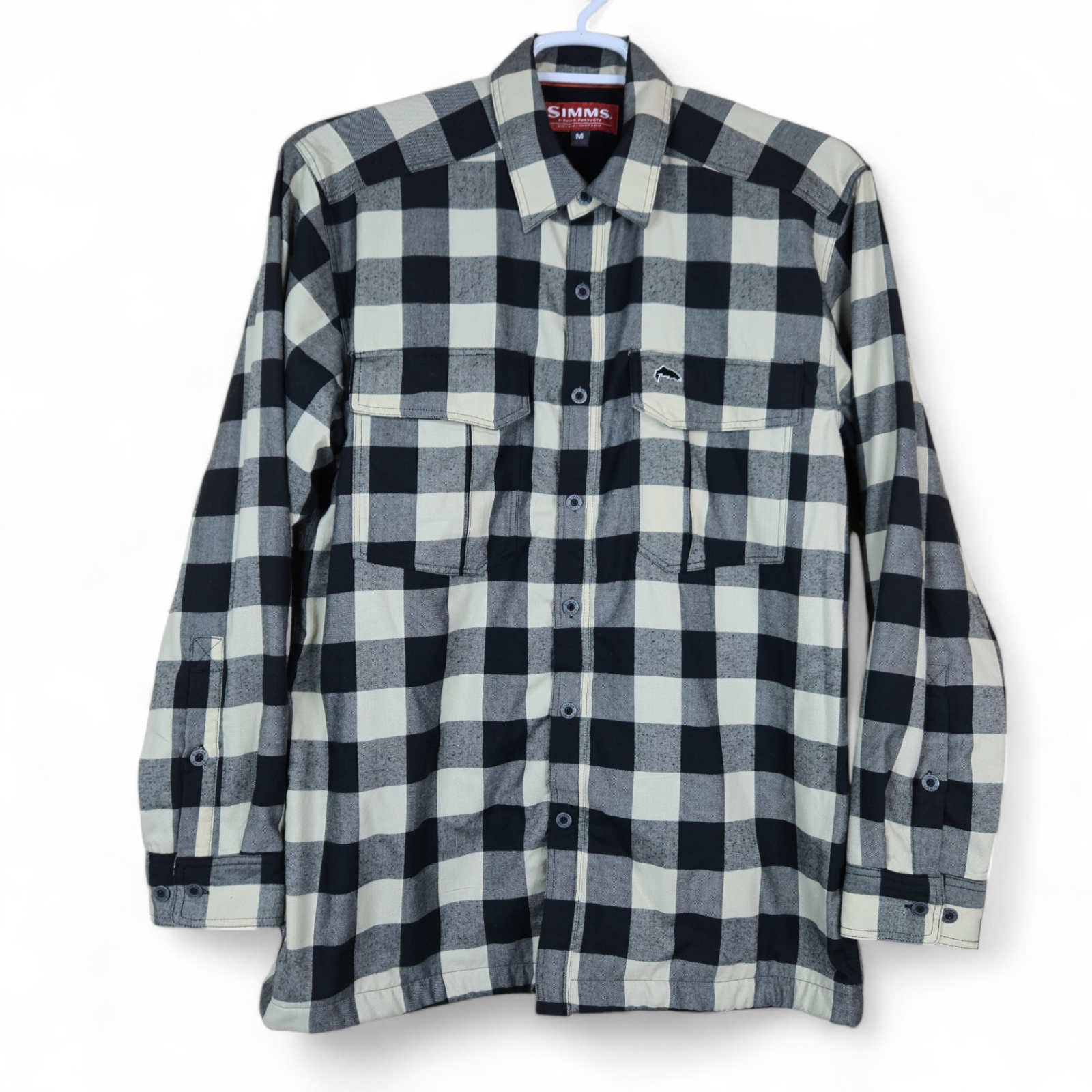 Simms Flannel Shirt Mens Medium Black White Lined Thermal Heavyweight Fishing-image