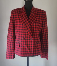 Vintage LIZ CLAIBORNE Women's 100 Wool Buffalo Check Plaid Lined Blazer Size 6