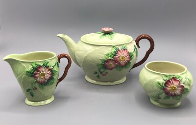 Vintage Carlton Ware 'Wild Rose' Teekanne, Zuckerdose & Milchkännchen