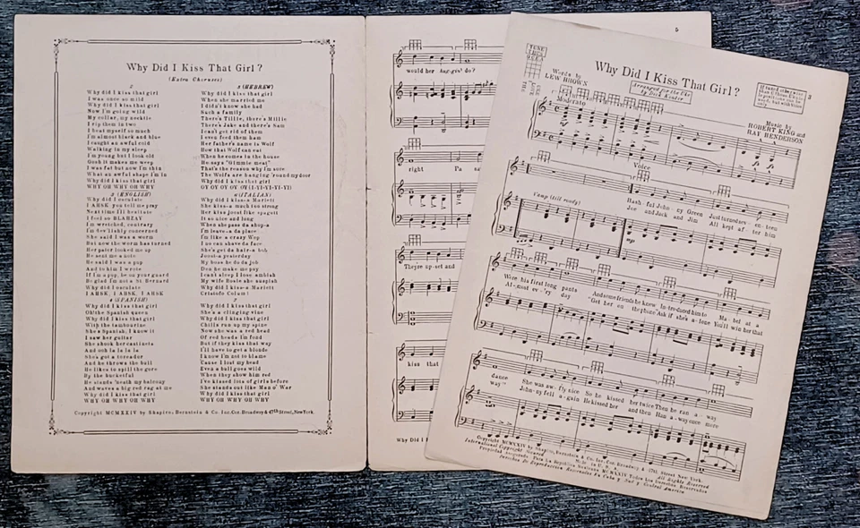 Partituras antiguas Why Did I Kiss That Girl 1934 música clásica recuerdos ORIG Foto 2 de 4