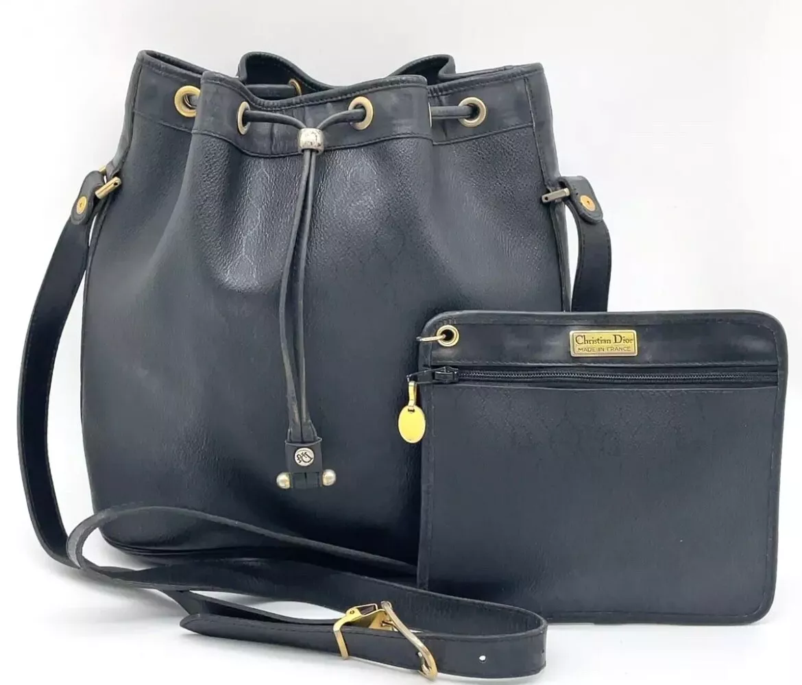Authentique sac bandoulière Dior nid d'abeille noir cordon avec pochette