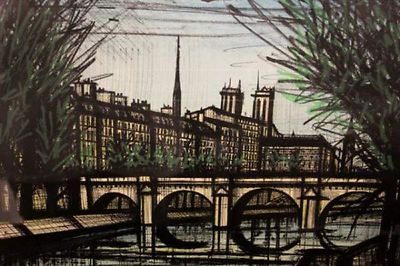 BERNARD BUFFET Lithograph Signed Le Pont Neuf Bridge Paris 1968