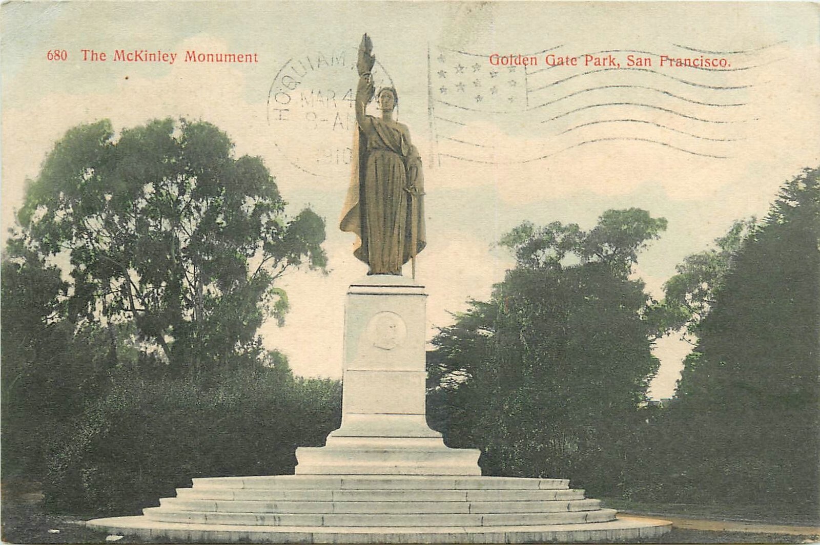 1910 San Francisco California McKinley Monument hand colored Postcard 25-332